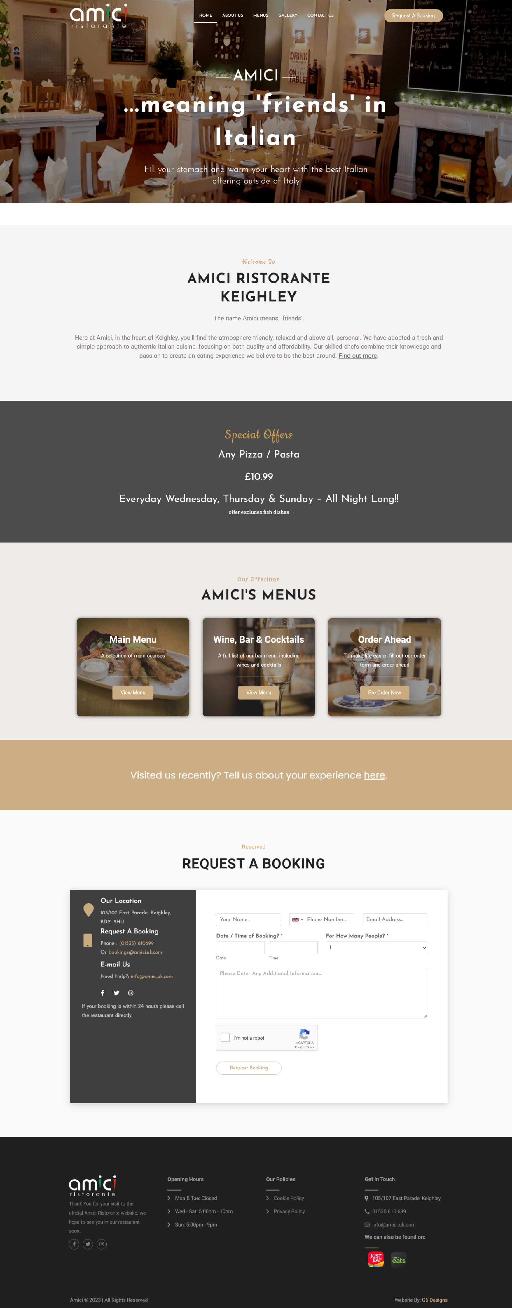A Website For An Italian Restaurant - Amici